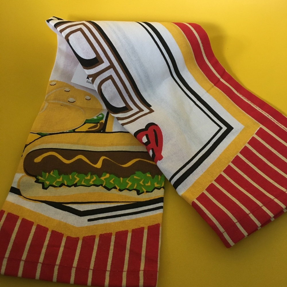 Towel ALL COTTON burger beer brats diner food NEW